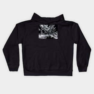 Surreal Trippy Tornado Canyon TWISTER Storm - black and white Kids Hoodie